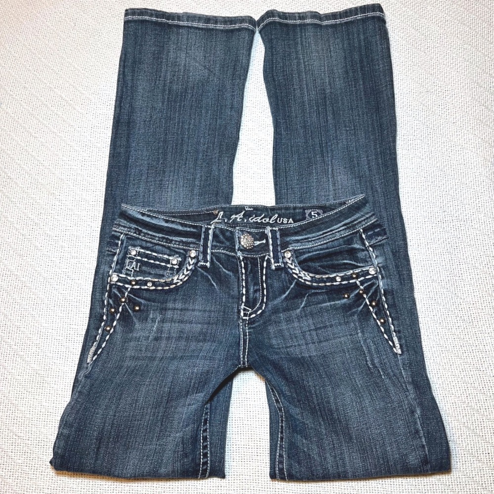 Y2K Low Rise Bootcut LA Idol Size 5/28 Mcbling 2000s Jeans Rhinestone Studded